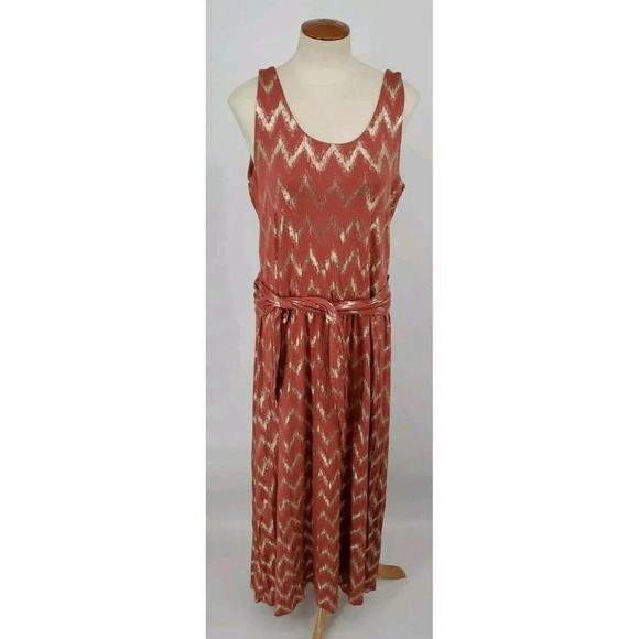Soft Surroundings Sz Med Alessandra Orange Gold Metallic Chevron Maxi Dress USA - Picture 1 of 8
